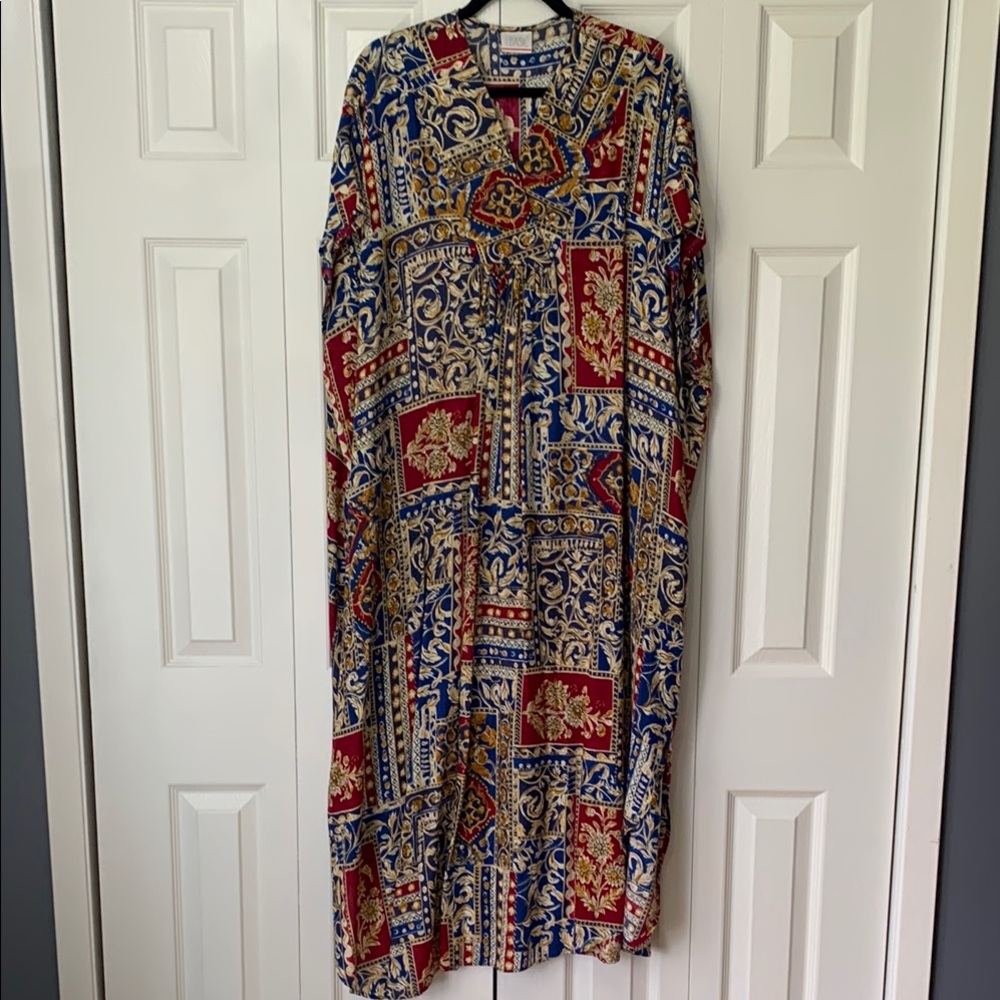 Vintage Caftan Multicolor Maxi Boho Dress Size OSFM